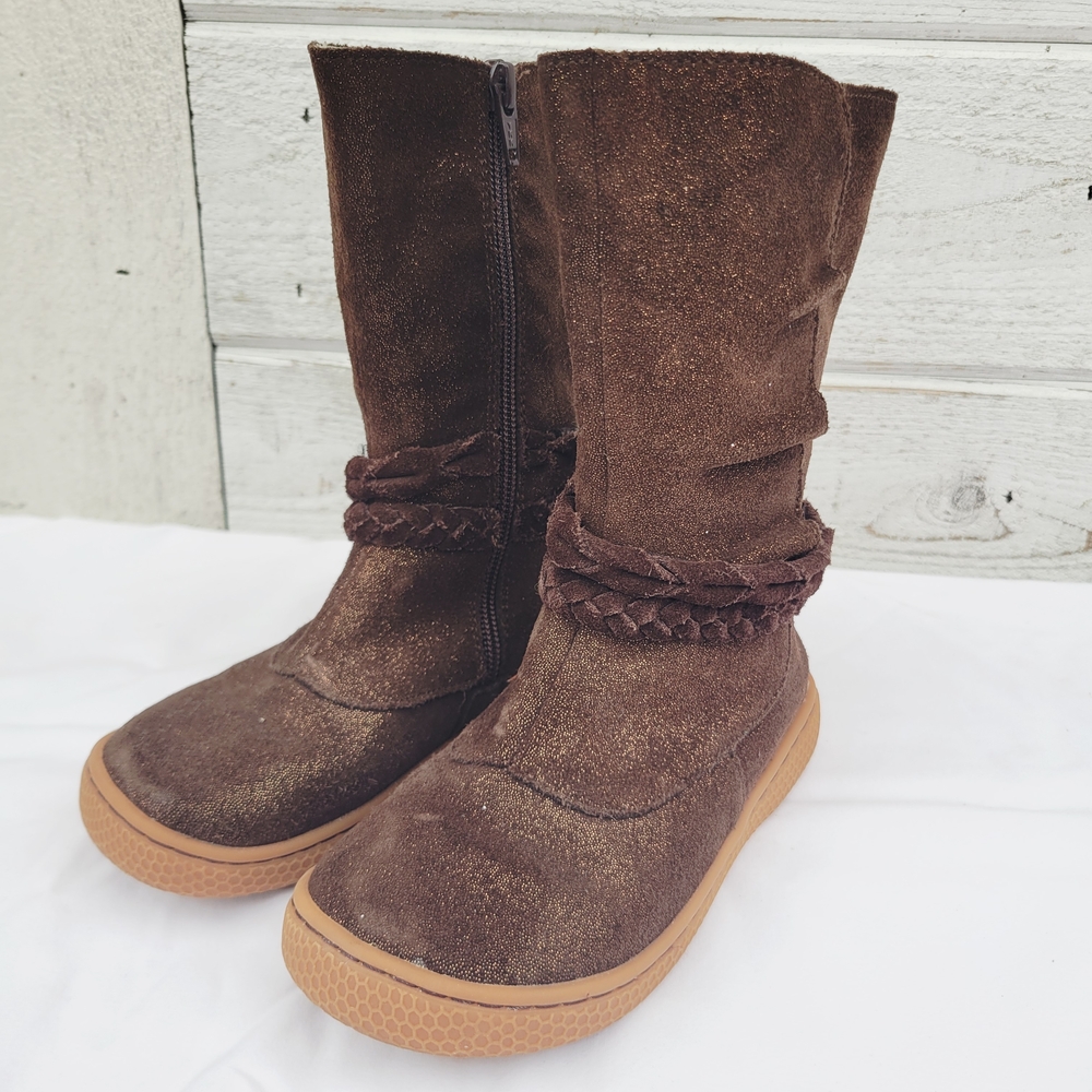 Livie & Luca Girl's Brown Shimmer Suede Zip-up Calliope Boots - size 12